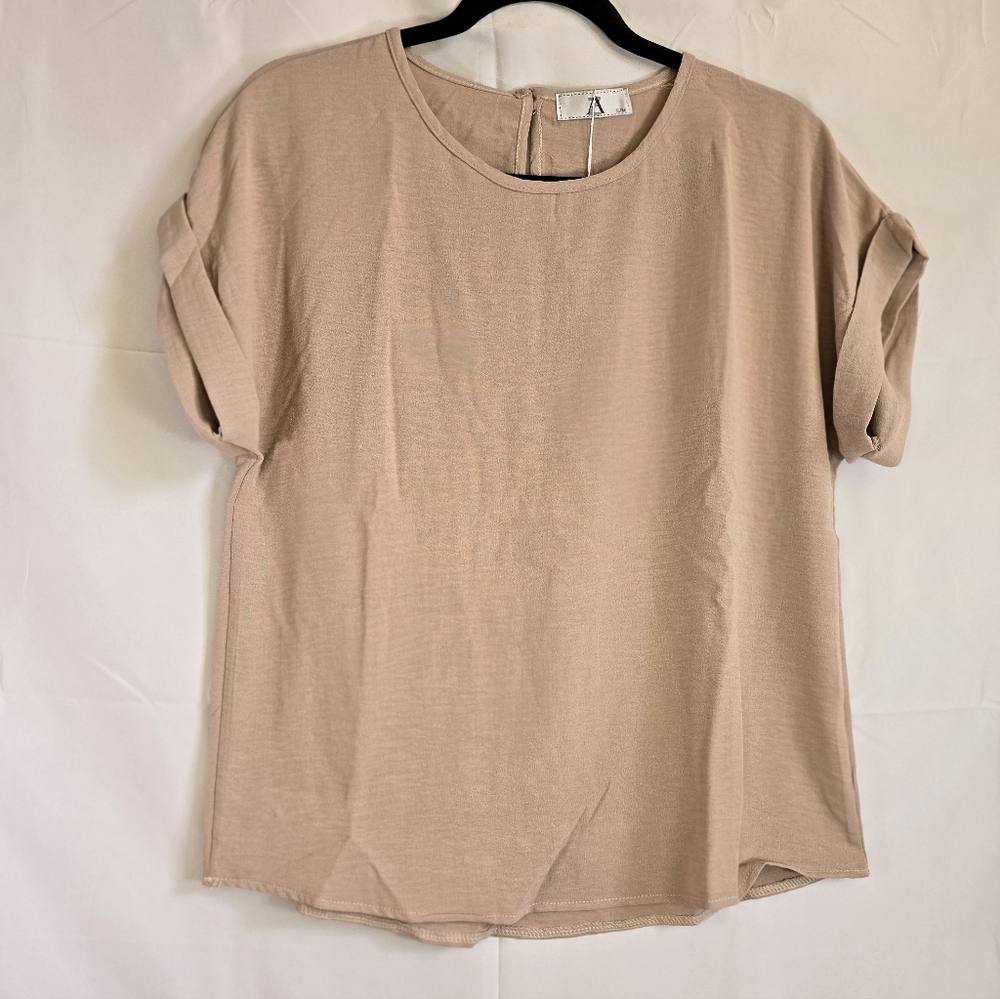 Beige Short Sleeve Lightweight Blouse